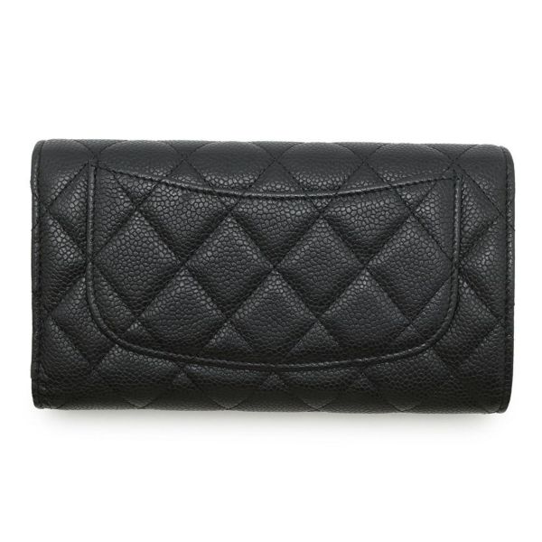シャネル 長財布 クラシック ロング フラップ ウォレット マトラッセ ココマーク キャビアスキン CHANEL 三つ折り財布 黒