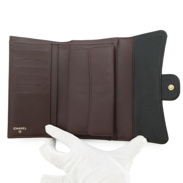 シャネル 長財布 クラシック ロング フラップ ウォレット マトラッセ ココマーク キャビアスキン CHANEL 三つ折り財布 黒