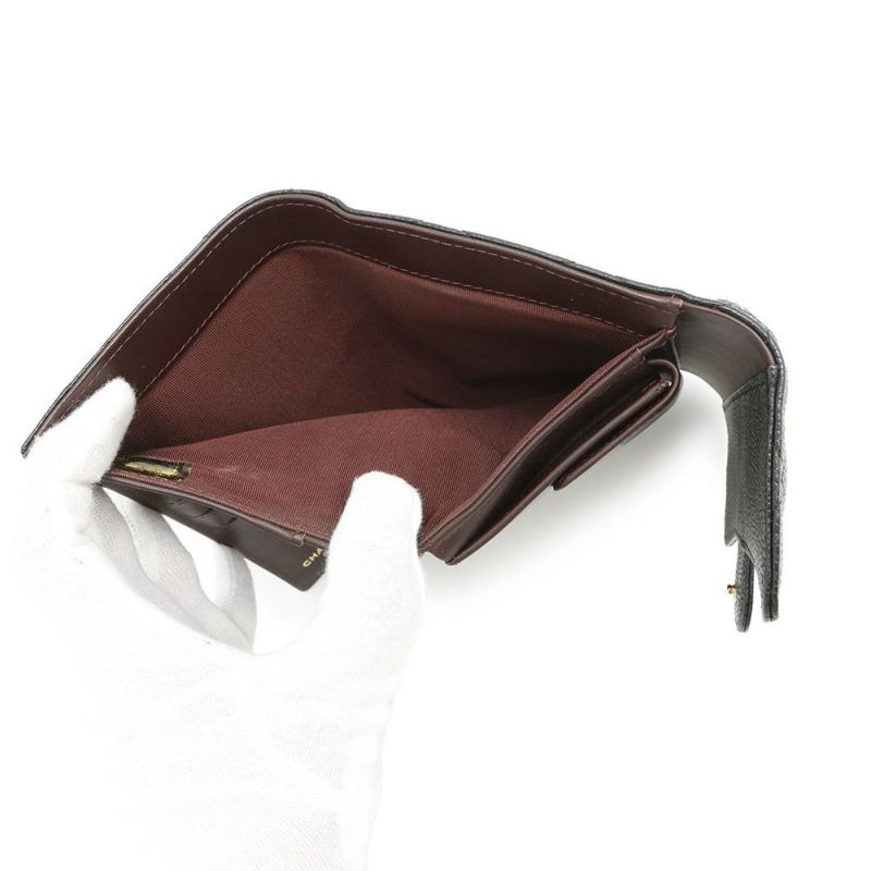 シャネル 長財布 クラシック ロング フラップ ウォレット マトラッセ ココマーク キャビアスキン CHANEL 三つ折り財布 黒