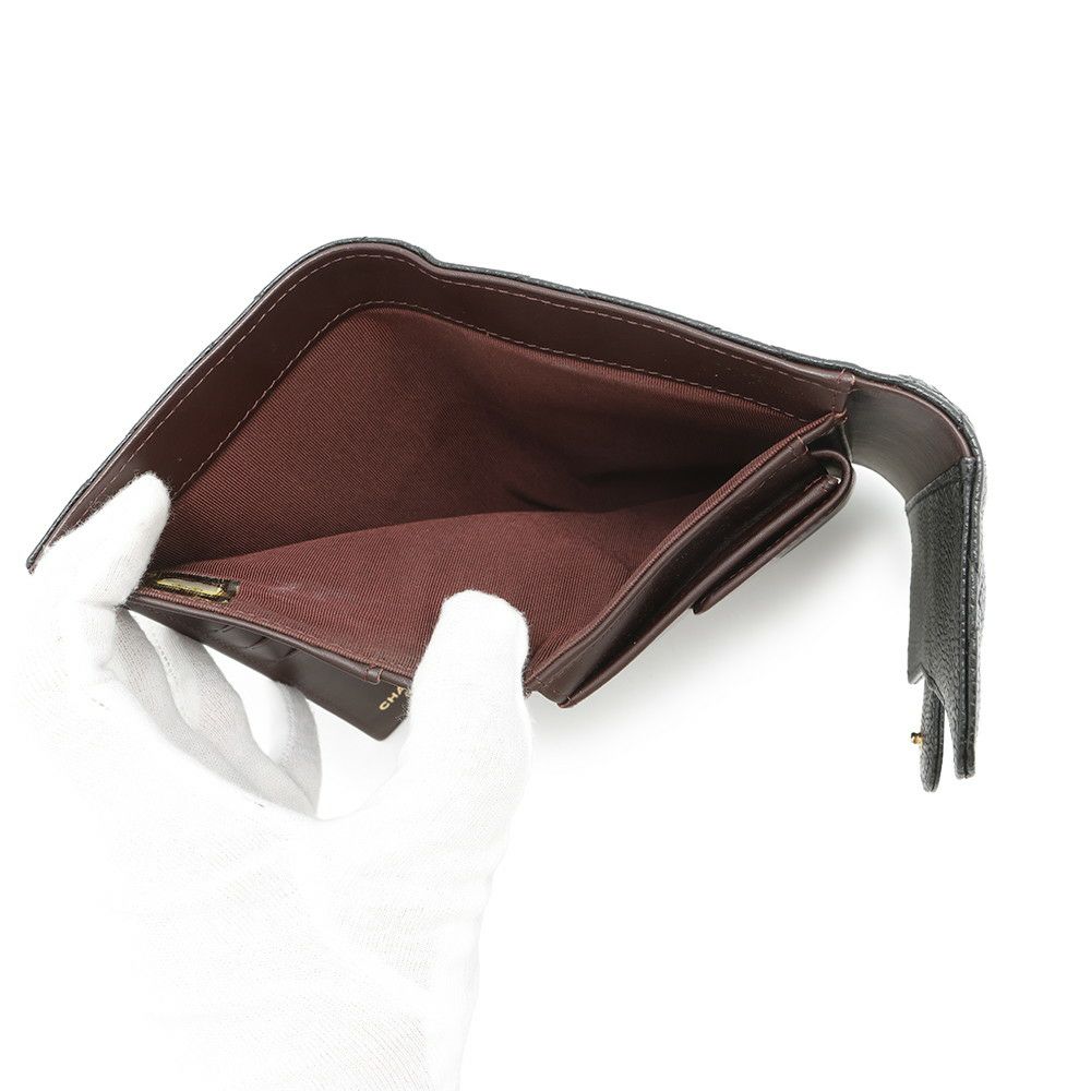 シャネル 長財布 クラシック ロング フラップ ウォレット マトラッセ ココマーク キャビアスキン CHANEL 三つ折り財布 黒