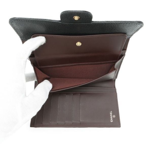 シャネル 長財布 クラシック ロング フラップ ウォレット マトラッセ ココマーク キャビアスキン CHANEL 三つ折り財布 黒