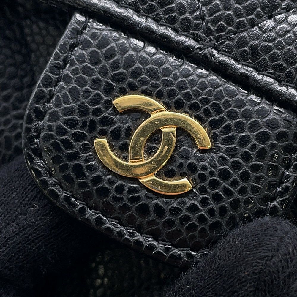 シャネル 長財布 クラシック ロング フラップ ウォレット マトラッセ ココマーク キャビアスキン CHANEL 三つ折り財布 黒