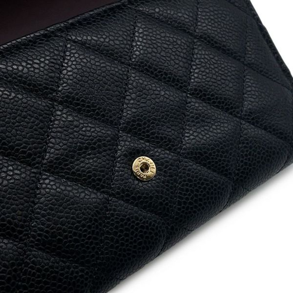 シャネル 長財布 クラシック ロング フラップ ウォレット マトラッセ ココマーク キャビアスキン CHANEL 三つ折り財布 黒