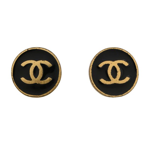シャネル イヤリング ココマーク ラウンド メタル 01P CHANEL アクセサリー 黒