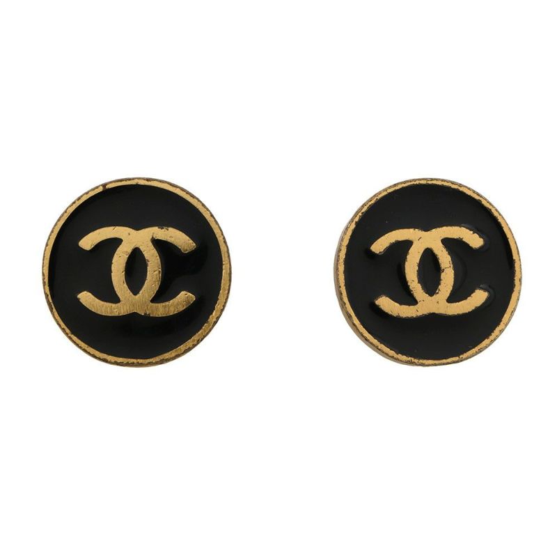 シャネル イヤリング ココマーク ラウンド メタル 01P CHANEL アクセサリー 黒