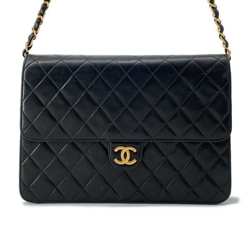 シャネル チェーンショルダーバッグ マトラッセ ココマーク プッシュロック ラムスキン A03570 CHANEL 黒
