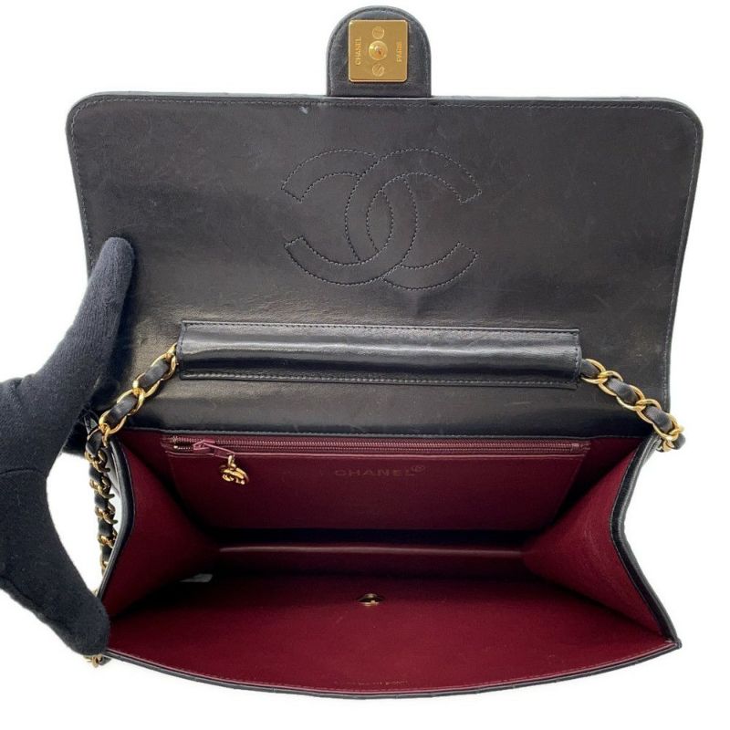 シャネル チェーンショルダーバッグ マトラッセ ココマーク プッシュロック ラムスキン A03570 CHANEL 黒