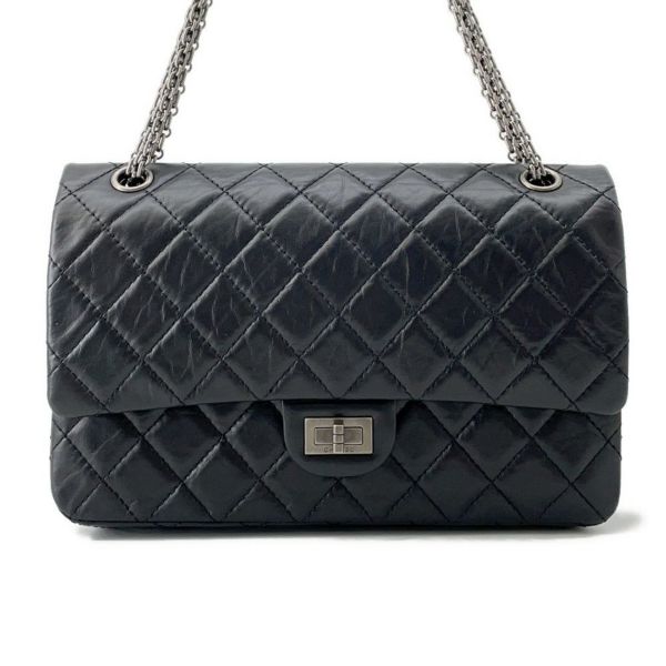 シャネル チェーンショルダーバッグ マトラッセ 2.55 ダブルフラップ エイジドカーフレザー A37590 CHANEL 黒