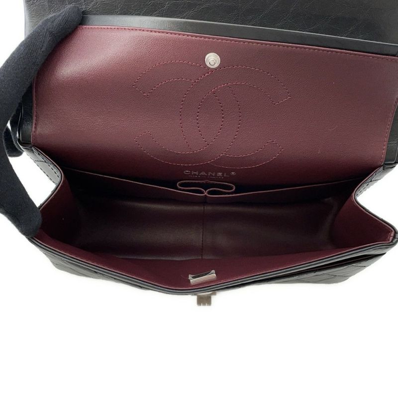シャネル チェーンショルダーバッグ マトラッセ 2.55 ダブルフラップ エイジドカーフレザー A37590 CHANEL 黒