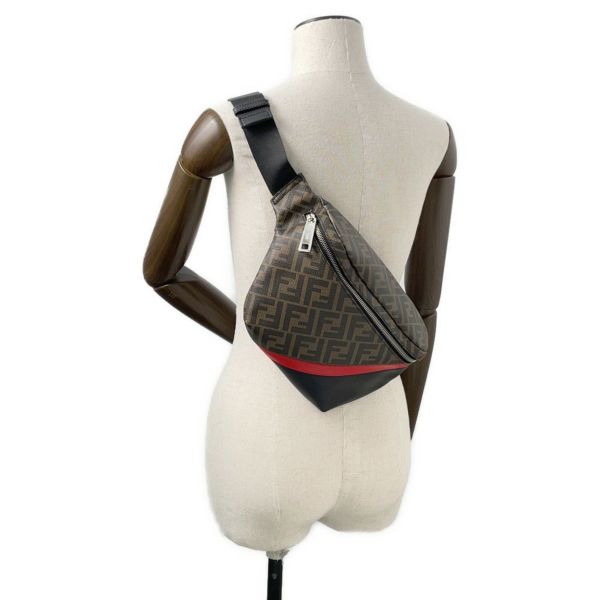 フェンディ ボディバッグ ズッカ柄 PVC レザー 7VA434 FENDI ウエストバッグ ウエストポーチ 黒