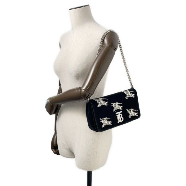 バーバリー チェーンショルダーバッグ LOLA ローラバッグ ベルベット ラインストーン BURBERRY 黒 ワンショルダー