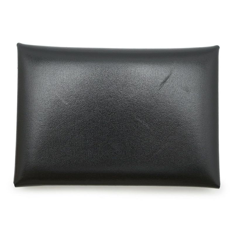 エルメス コインケース カルヴィ デュオ ブラック/シルバー金具 ボックスカーフ W刻印 財布 黒