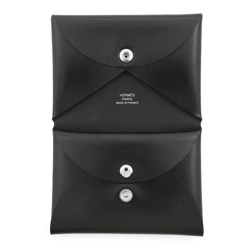 エルメス コインケース カルヴィ デュオ ブラック/シルバー金具 ボックスカーフ W刻印 財布 黒
