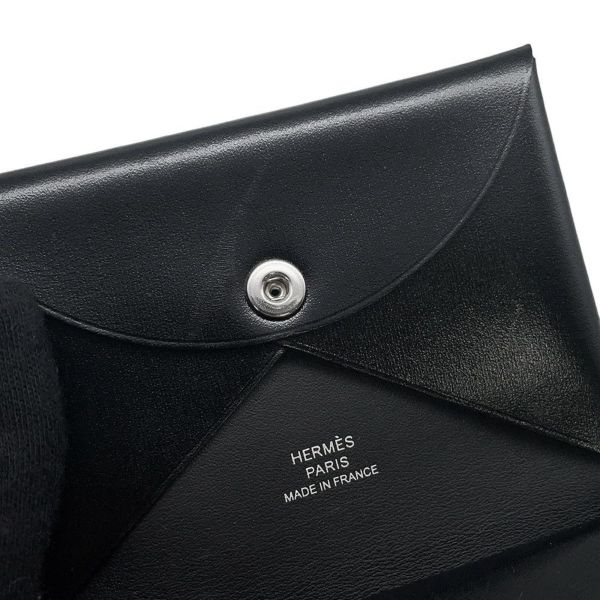 エルメス コインケース カルヴィ デュオ ブラック/シルバー金具 ボックスカーフ W刻印 財布 黒