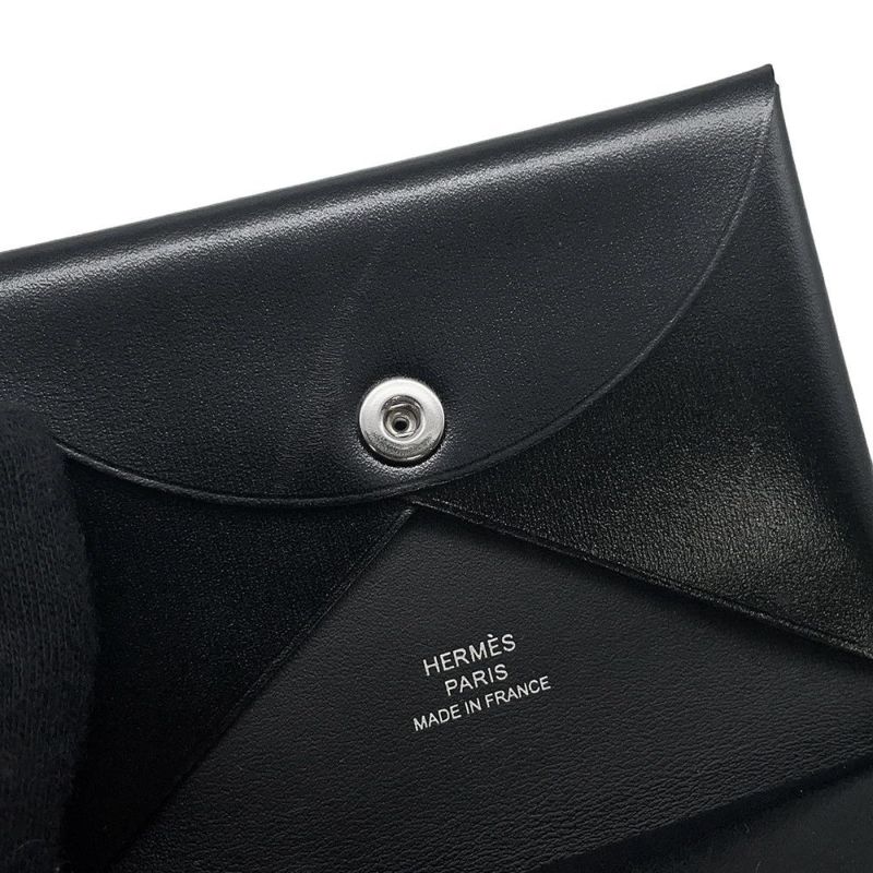エルメス コインケース カルヴィ デュオ ブラック/シルバー金具 ボックスカーフ W刻印 財布 黒