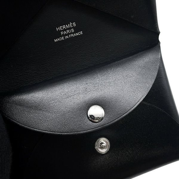 エルメス コインケース カルヴィ デュオ ブラック/シルバー金具 ボックスカーフ W刻印 財布 黒
