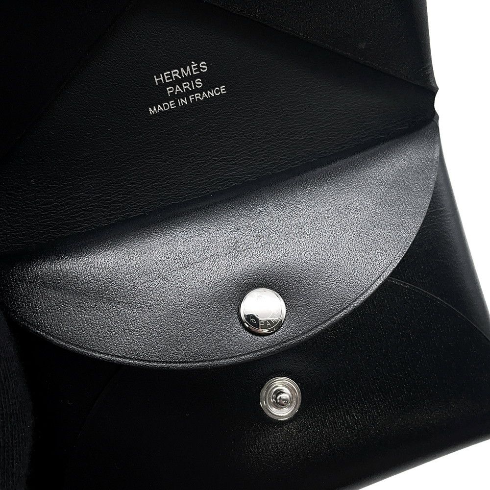 エルメス コインケース カルヴィ デュオ ブラック/シルバー金具 ボックスカーフ W刻印 財布 黒