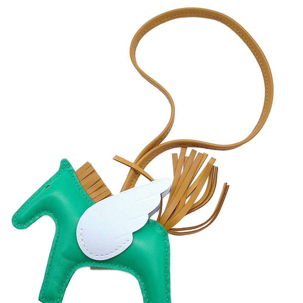 エルメス バッグチャーム ロデオPM ペガサス ミント/セサミ/ブルーブリュム ラムスキン B刻印