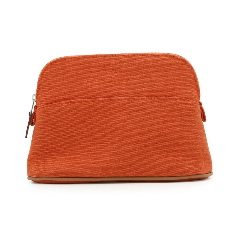 エルメス ポーチ ボリードポーチ ミニ オレンジ/シルバー金具 キャンバス HERMES 小物入れ