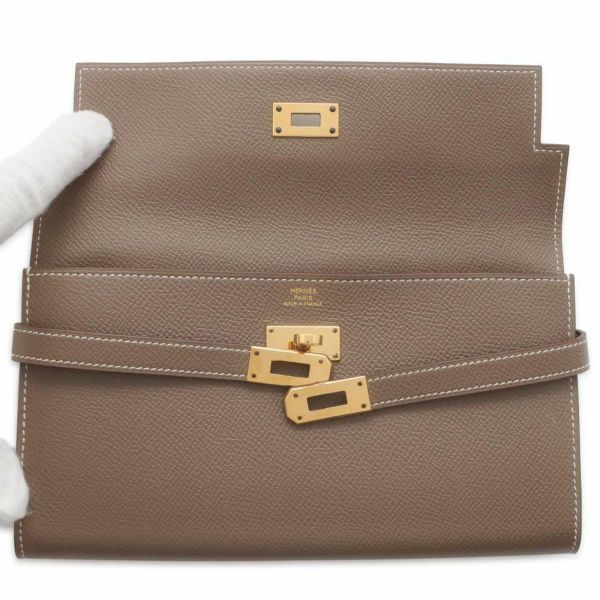 エルメス 長財布 ケリーウォレット ロング エトゥープ/ゴールド金具 ヴォーエプソン C刻印