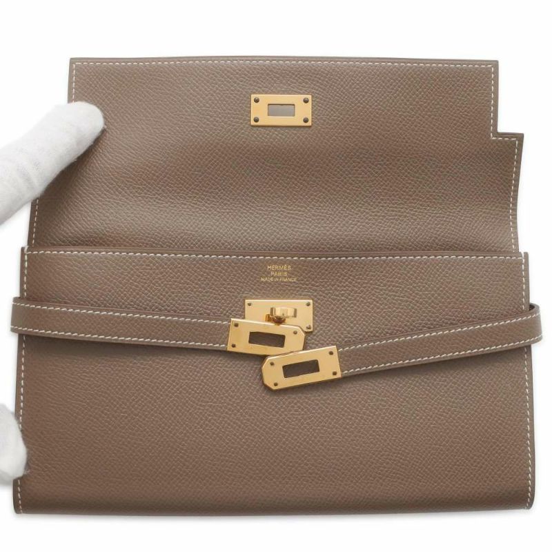 エルメス 長財布 ケリーウォレット ロング エトゥープ/ゴールド金具 ヴォーエプソン C刻印