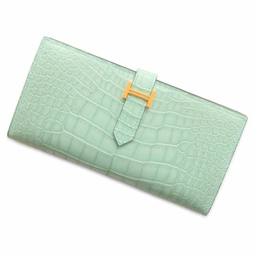 エルメス 長財布 ベアンスフレ ヴェールデュー/ゴールド金具 