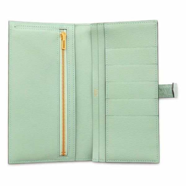 エルメス 長財布 ベアンスフレ ヴェールデュー/ゴールド金具 アリゲーターマット W刻印 財布