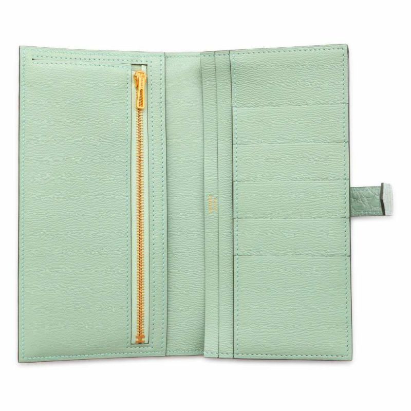 エルメス 長財布 ベアンスフレ ヴェールデュー/ゴールド金具 アリゲーターマット W刻印 財布