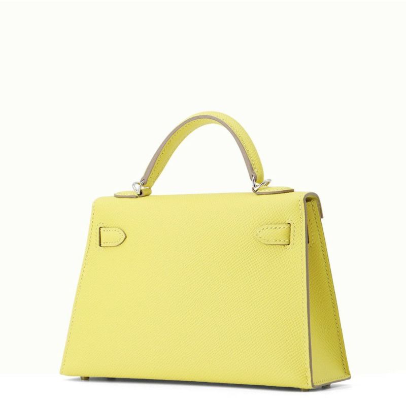 エルメス ハンドバッグ ミニケリー 外縫い ライム/シルバー金具 エプソン B刻印 HERMES Kelly 2wayバッグ