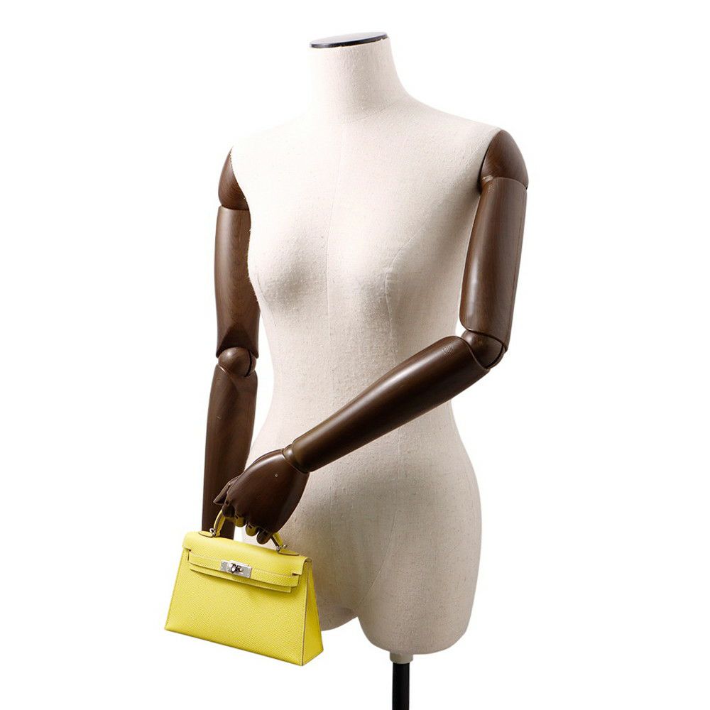 エルメス ハンドバッグ ミニケリー 外縫い ライム/シルバー金具 エプソン B刻印 HERMES Kelly 2wayバッグ
