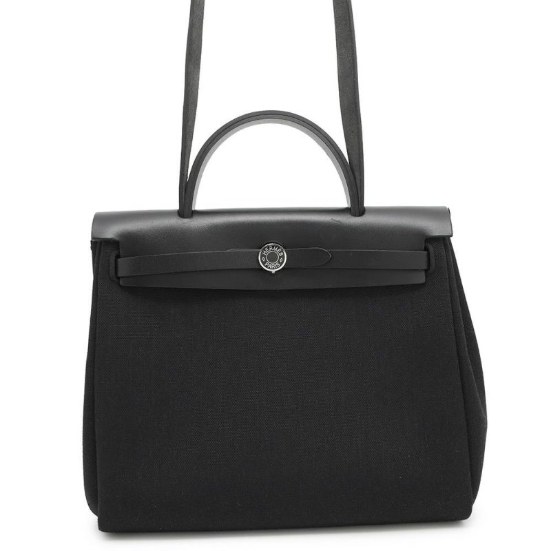 エルメス エールバッグジップPM ルトゥルネ ブラック/シルバー金具 トワルミリタリー/ヴァッシュハンター B刻印 黒