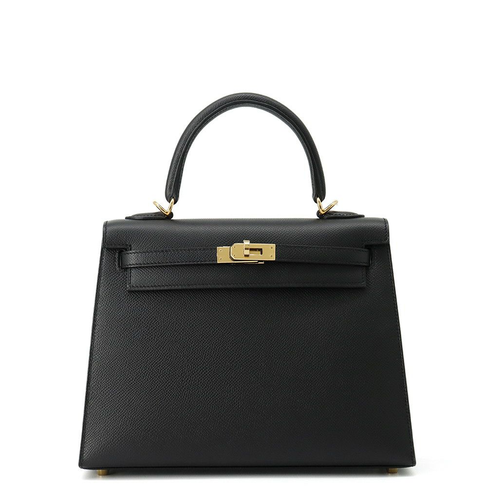 エルメス ハンドバッグ ケリー25 外縫い ブラック/ゴールド金具 エプソン W刻印 2wayショルダー 黒