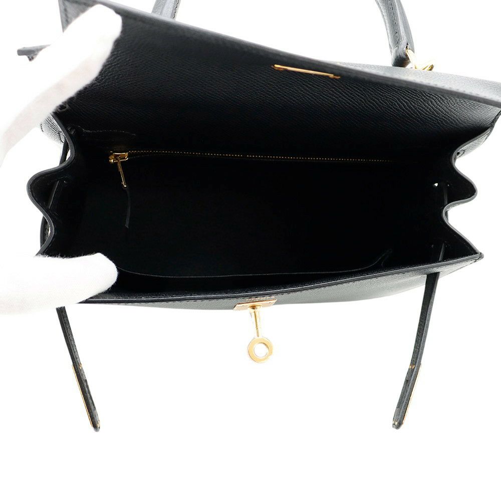 エルメス ハンドバッグ ケリー25 外縫い ブラック/ゴールド金具 エプソン W刻印 2wayショルダー 黒