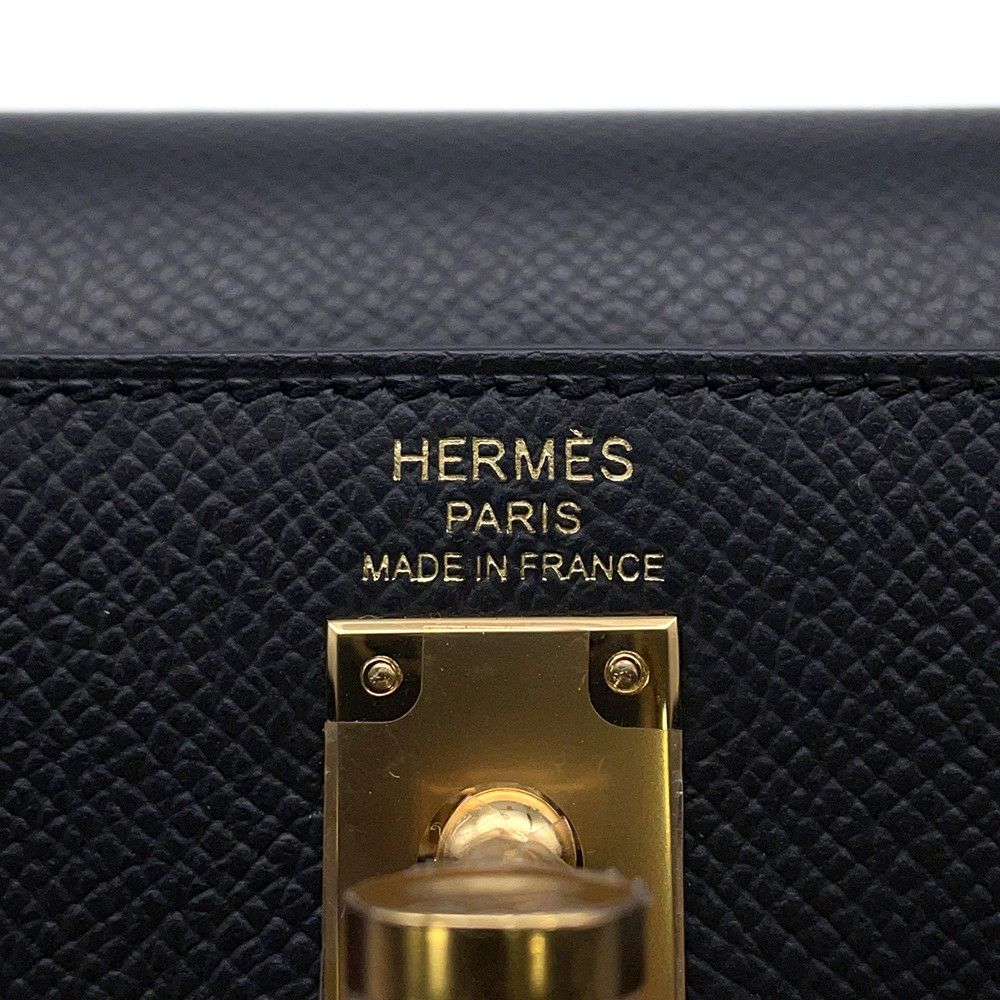 エルメス ハンドバッグ ケリー25 外縫い ブラック/ゴールド金具 エプソン W刻印 2wayショルダー 黒