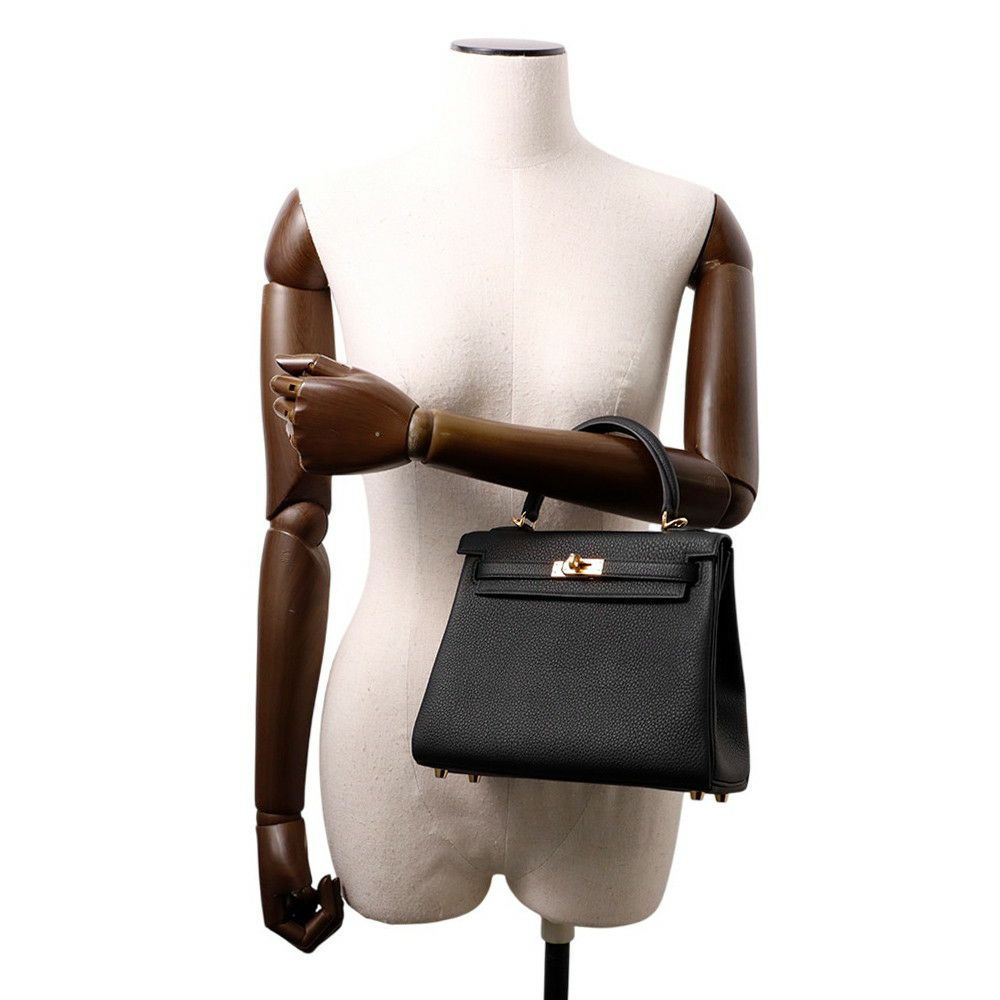 エルメス ハンドバッグ ケリー25 内縫い ブラック/ゴールド金具 トゴ K刻印 2wayショルダー 黒