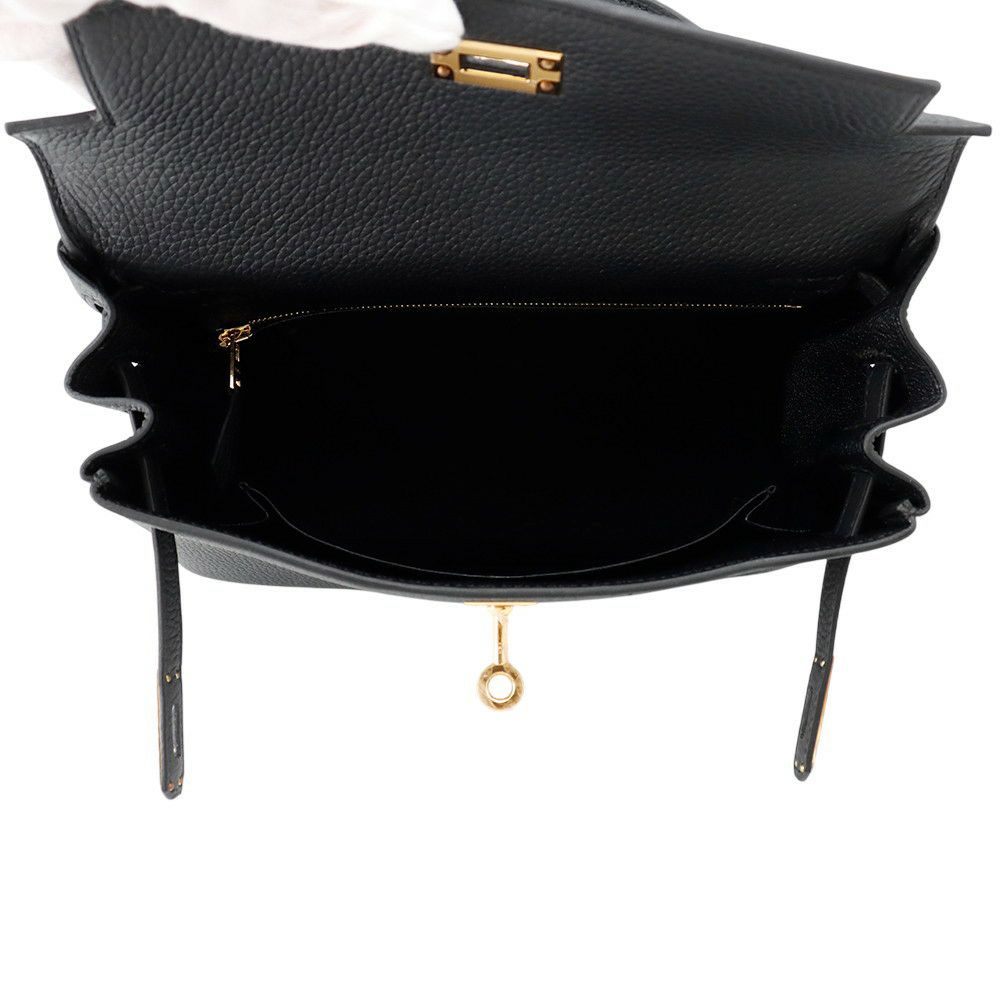 エルメス ハンドバッグ ケリー25 内縫い ブラック/ゴールド金具 トゴ K刻印 2wayショルダー 黒