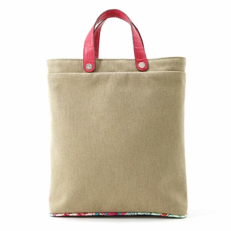 エルメス トートバッグ プティアッシュ ベージュ/ピンク/シルバー金具 トワルアッシュ/クロコ/シルク