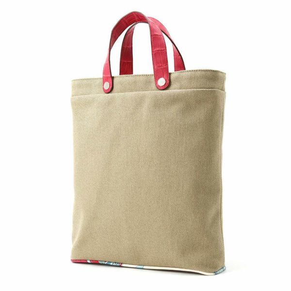 エルメス トートバッグ プティアッシュ ベージュ/ピンク/シルバー金具 トワルアッシュ/クロコ/シルク
