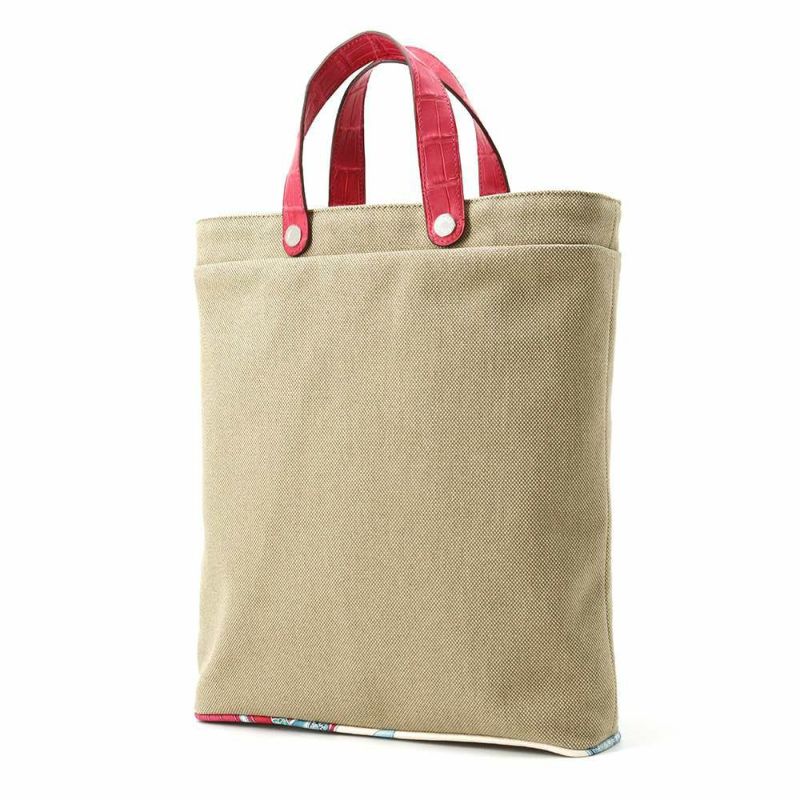 エルメス トートバッグ プティアッシュ ベージュ/ピンク/シルバー金具 トワルアッシュ/クロコ/シルク