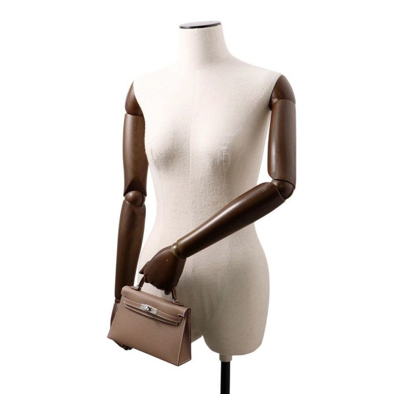 エルメス ハンドバッグ ミニケリー2 外縫い エトゥープ/シルバー金具 エプソン K印 2wayショルダー