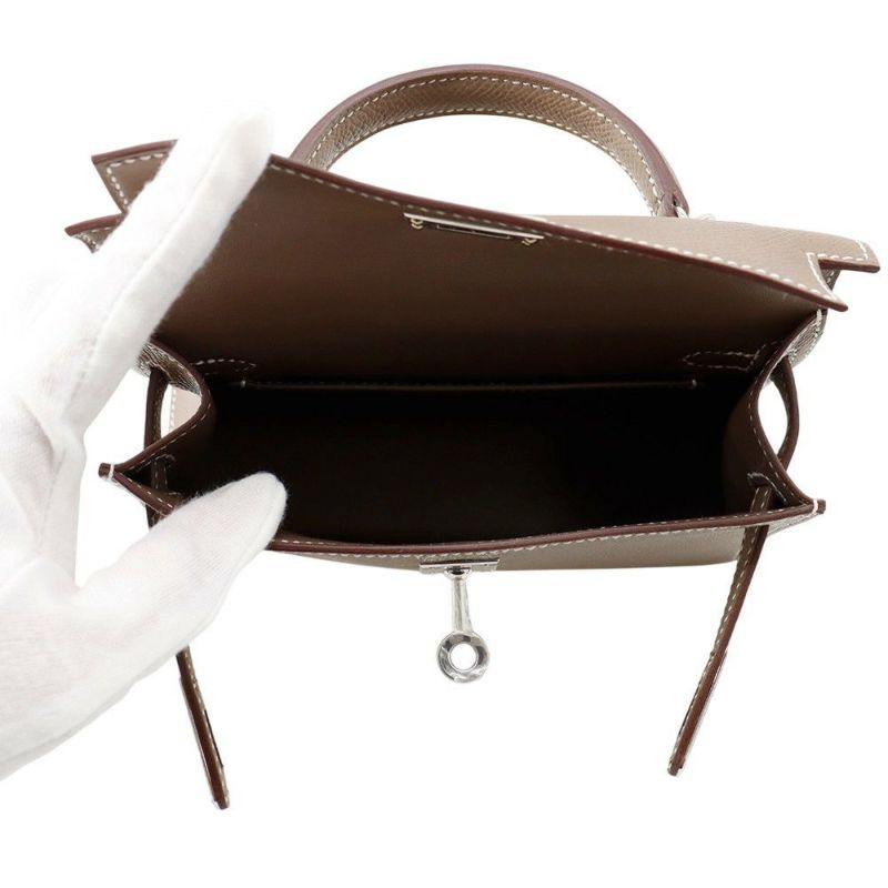 エルメス ハンドバッグ ミニケリー2 外縫い エトゥープ/シルバー金具 エプソン K印 2wayショルダー