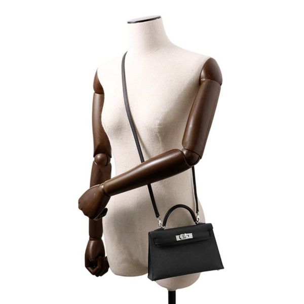 エルメス ハンドバッグ ミニケリー2 外縫い ヴェルソ ブラック/ゴールド/シルバー金具 エプソン W刻印 HERMES 2way SPO 黒