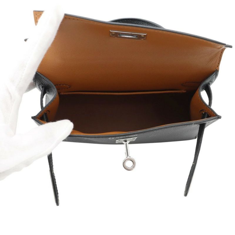 エルメス ハンドバッグ ミニケリー2 外縫い ヴェルソ ブラック/ゴールド/シルバー金具 エプソン W刻印 HERMES 2way SPO 黒