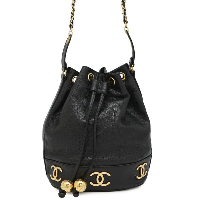 シャネル ショルダーバッグ トリプルココマーク キャビアスキン CHANEL 黒