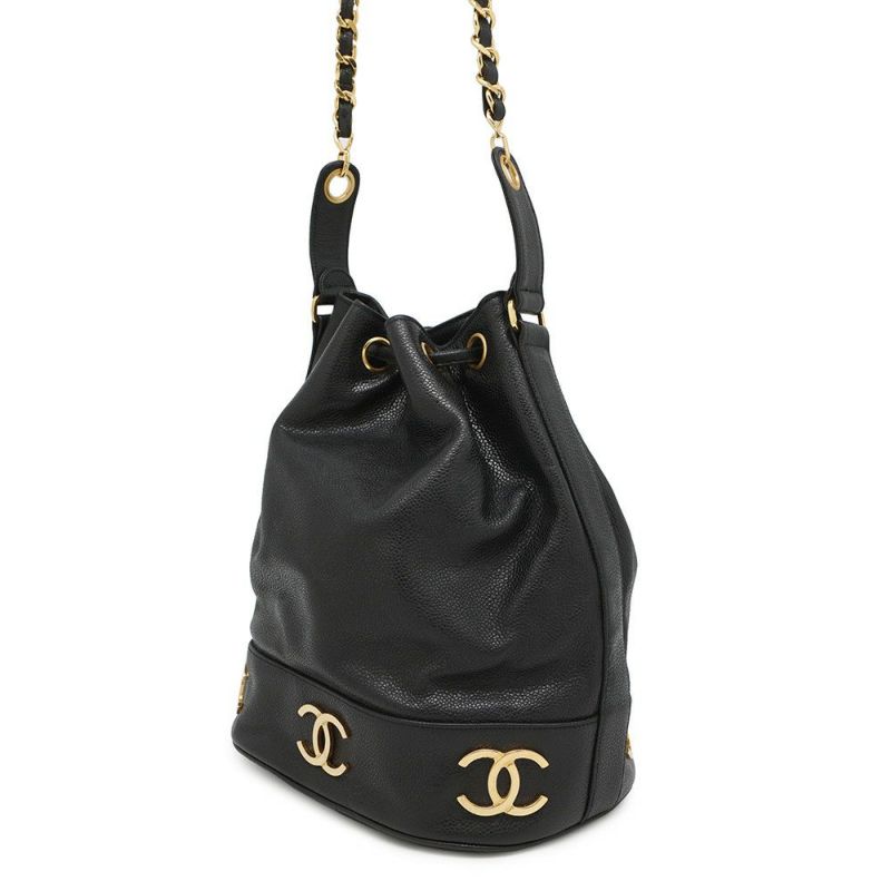 シャネル ショルダーバッグ トリプルココマーク キャビアスキン CHANEL 黒