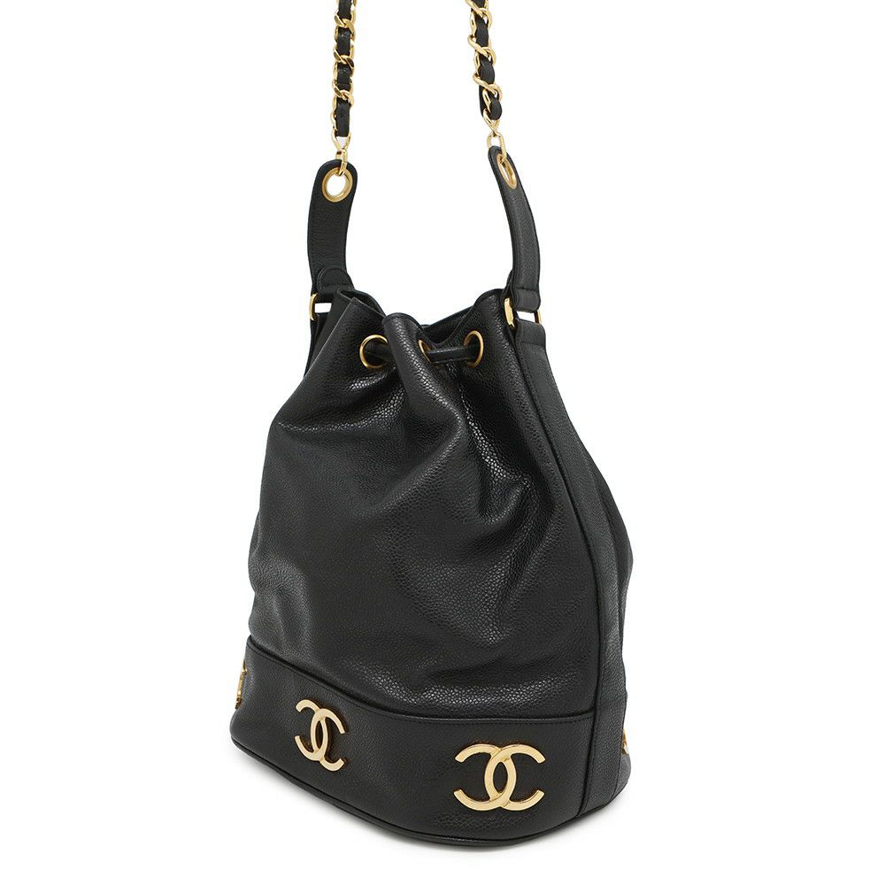 シャネル ショルダーバッグ トリプルココマーク キャビアスキン CHANEL 黒
