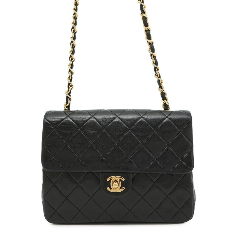 シャネル チェーンショルダーバッグ マトラッセ20 ココマーク ミニ ラムスキン A01163 CHANEL シングルチェーン 黒
