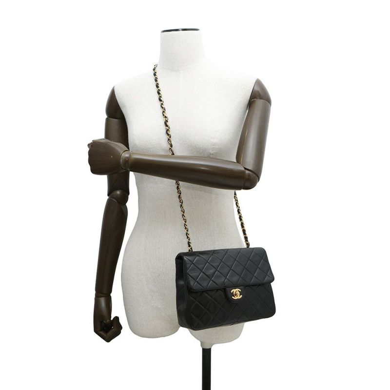 シャネル チェーンショルダーバッグ マトラッセ20 ココマーク ミニ ラムスキン A01163 CHANEL シングルチェーン 黒
