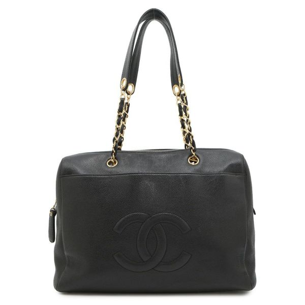 【希少デザイン】シャネル　トートバッグ　キャビアスキン　ココマーク　巾着型 黒 CHANEL シャネル 巾着式トートバッグ ココマーク キャビアスキン