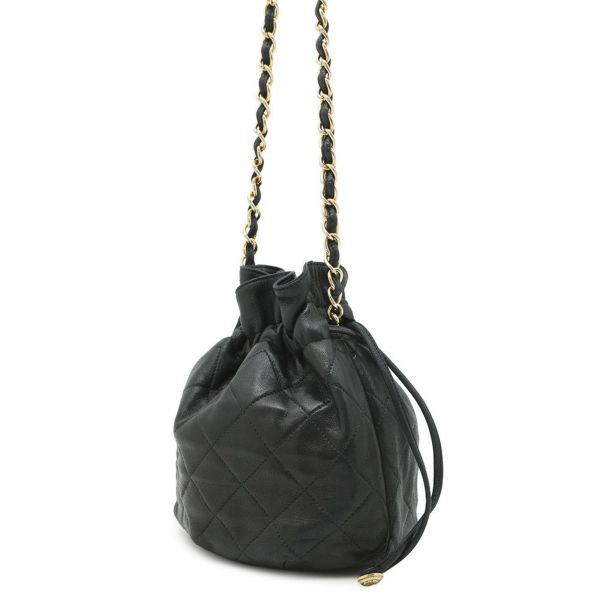シャネル チェーンショルダーバッグ マトラッセ ココマーク 巾着バッグ ラムスキン CHANEL 黒